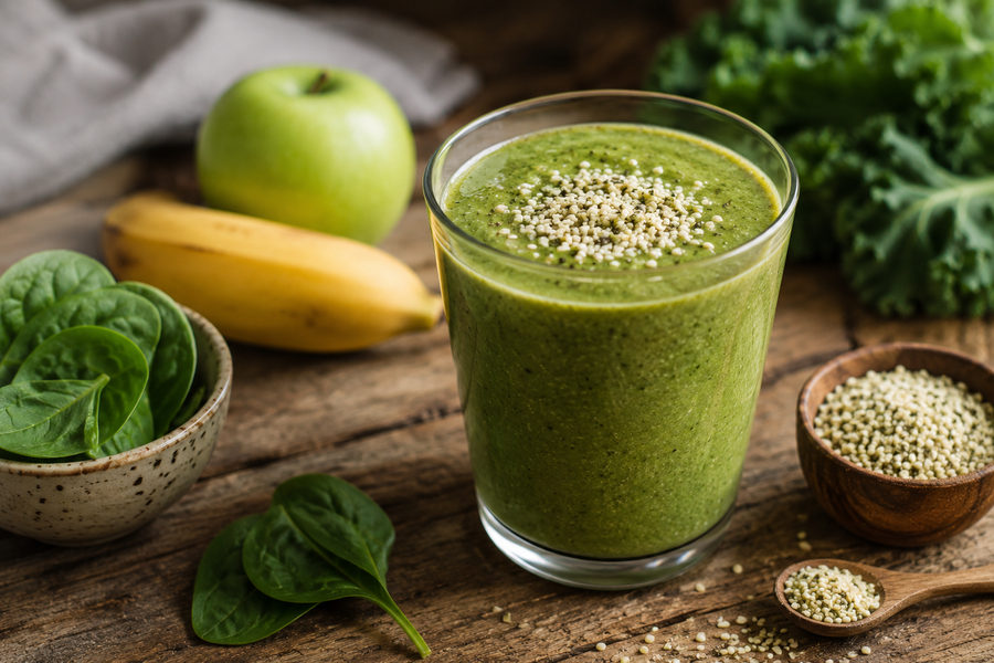 Licuado verde con semillas de cáñamo